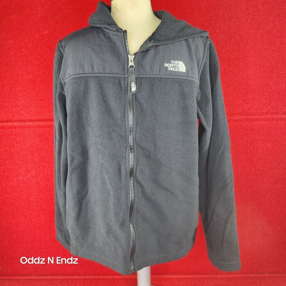 The North Face Youth Fleece Jacket Black‎ Size L 14/16 With Hood & Full Zip